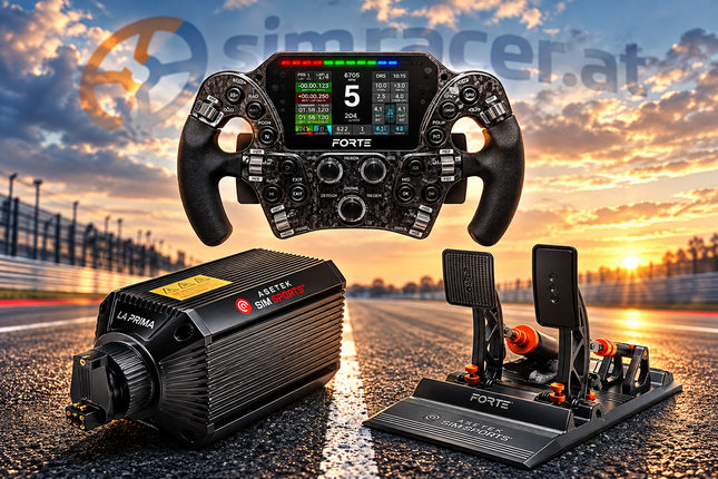 Asetek LaPrima Wheelbase, Forto Pro Wheel, Forte Pedals simracer.at special BundleBundle