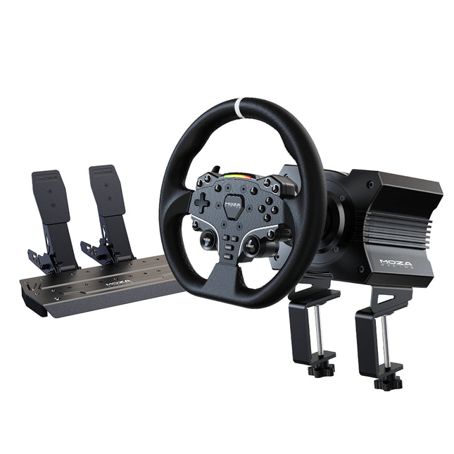Moza R5 Racing Set (R5 Direct Drive Wheelbase, ES Lenkrad, SR-P Lite Pedale, Tischklemme)